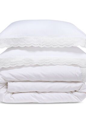 Aqua White Lace-Trim Duvet Cover Set b151s
